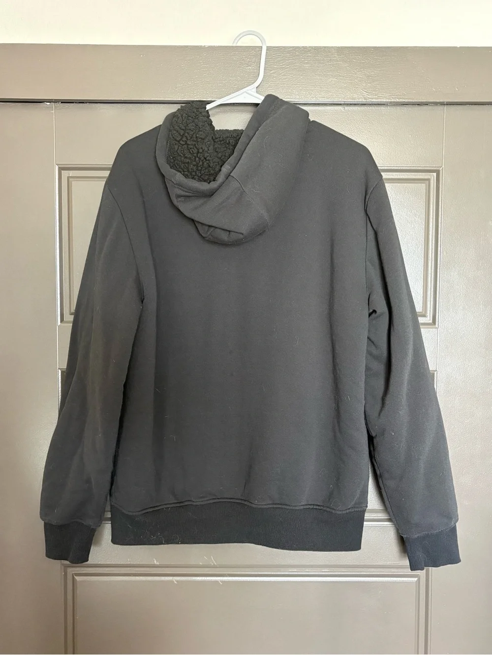 Men's Black Zip-Front Hooded Sherpa Lined Jacket